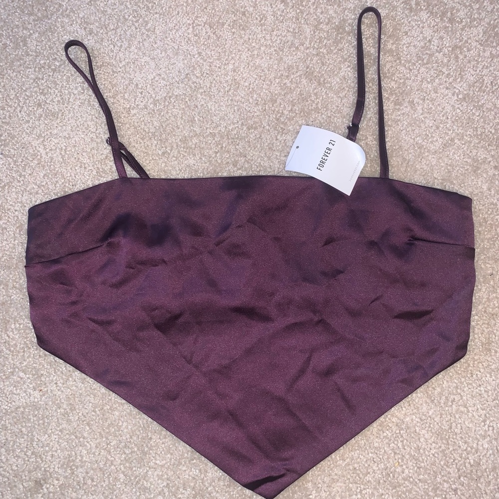 NWT Purple Crop Top with Ruched Backing and Pointed Hem - Forever 21 size Large